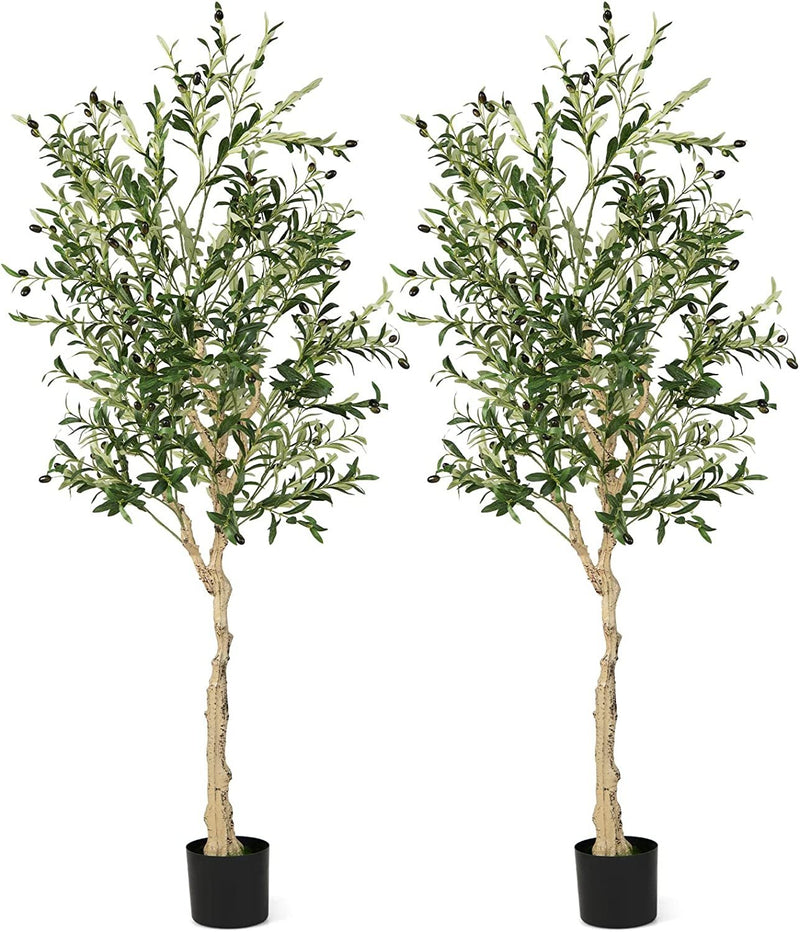 6 Feet Artificial Olive Tree in Cement Pot-2 Pieces