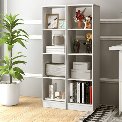 5 Tiers 4-Cube Narrow Bookshelf with 4 Anti-Tipping Kits-White