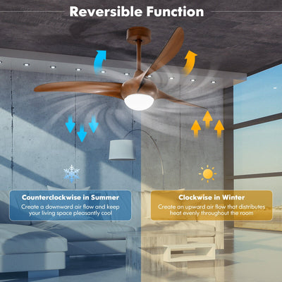 52 Inch Ceiling Fan with Changeable Light Color and 6-Level Adjustable Speed-Brown