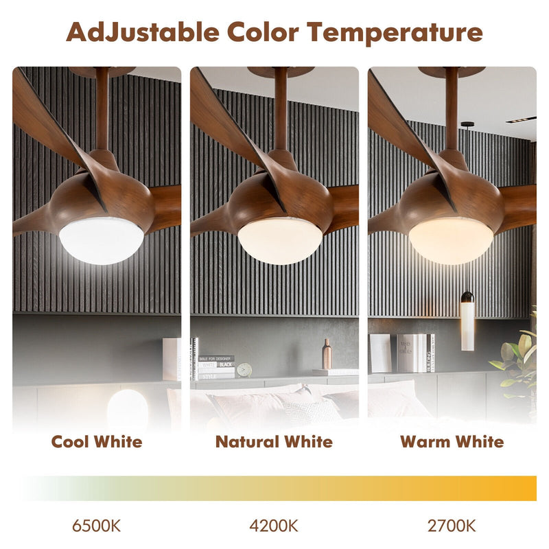 52 Inch Ceiling Fan with Changeable Light Color and 6-Level Adjustable Speed-Brown