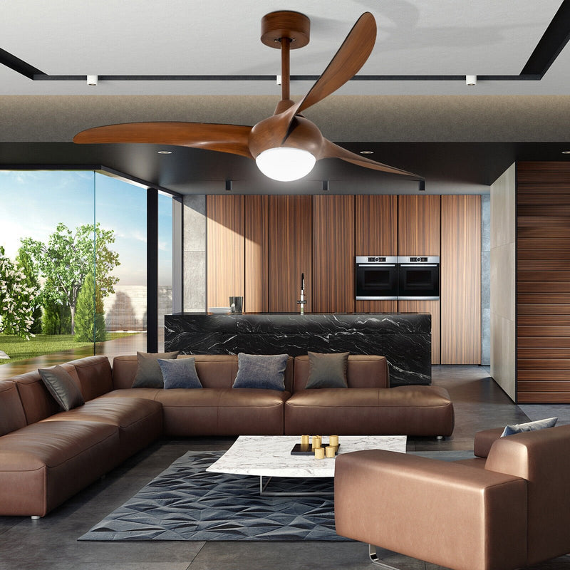 52 Inch Ceiling Fan with Changeable Light Color and 6-Level Adjustable Speed-Brown