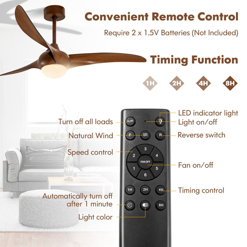 52 Inch Ceiling Fan with Changeable Light Color and 6-Level Adjustable Speed-Brown