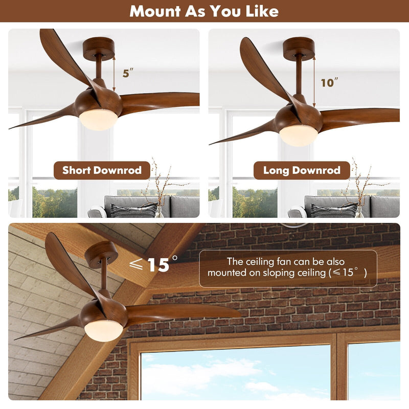 52 Inch Ceiling Fan with Changeable Light Color and 6-Level Adjustable Speed-Brown