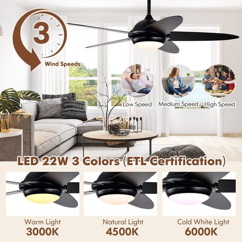 Ceiling Fan with Lights and 3 Lighting Colors-Black