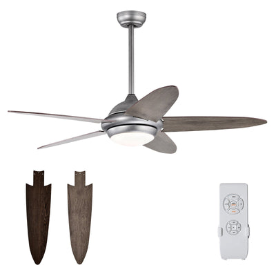 52 Inch Ceiling Fan with Lights and 3 Lighting Colors-Silver Gray