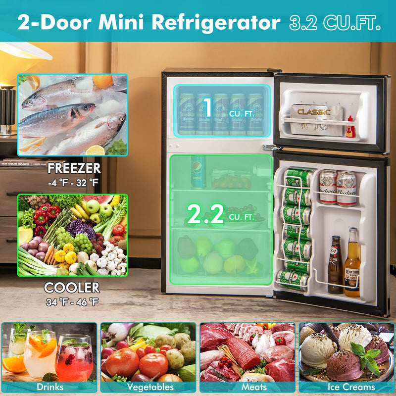 3.2 Cu. Ft Compact Mini Fridge with 5 Temperature Settings-Sliver