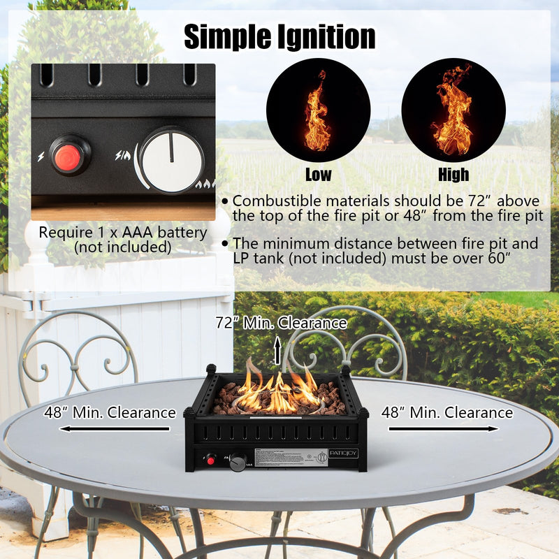 16.5 Inch Tabletop Propane Fire Pit with Simple Ignition System-Black