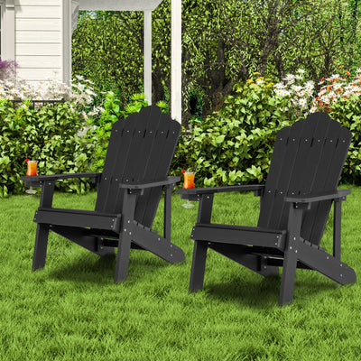 Weather Resistant HIPS Outdoor Adirondack Chair with Cup Holder-Black