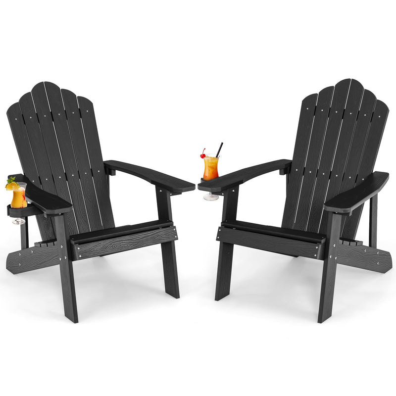 Weather Resistant HIPS Outdoor Adirondack Chair with Cup Holder-Black