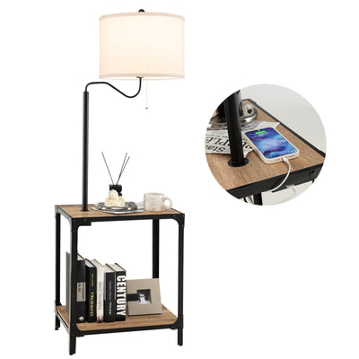 360° Rotatable Floor Lamp with End Table and USB Charging Ports