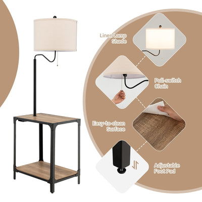 360° Rotatable Floor Lamp with End Table and USB Charging Ports