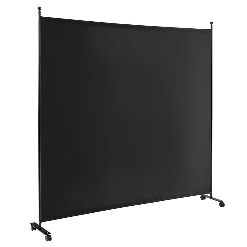 6 Feet Single Panel Rolling Room Divider with Smooth Wheels-Black