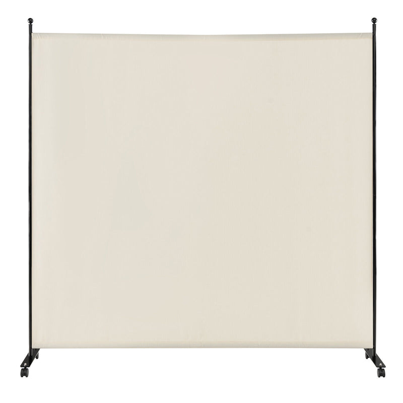 6 Feet Single Panel Rolling Room Divider with Smooth Wheels-White