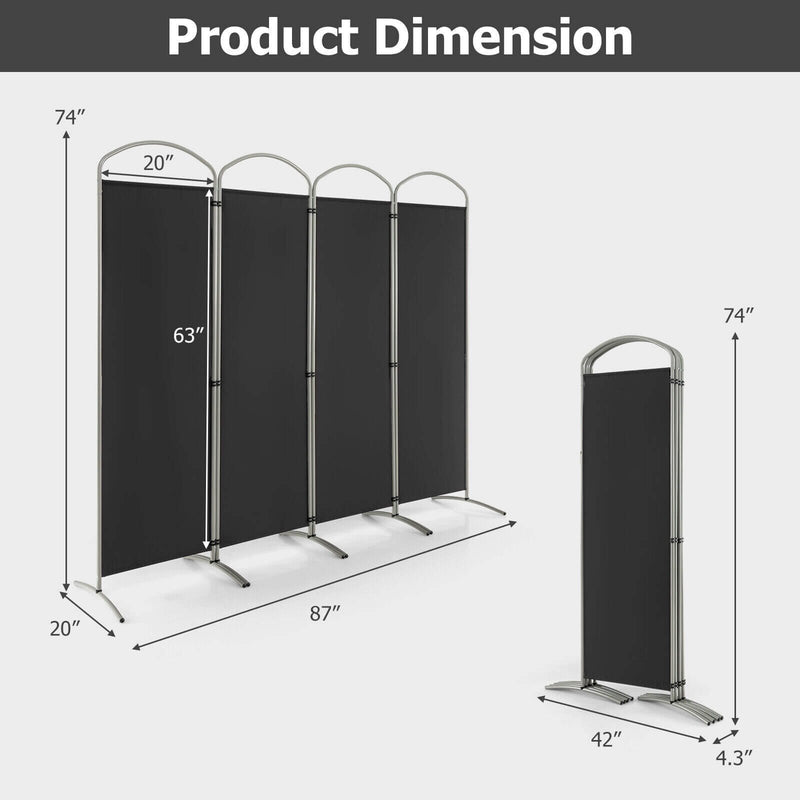 Folding 4-Panel Room Divider for Home Office Living Room-Black