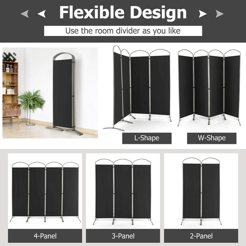 Folding 4-Panel Room Divider for Home Office Living Room-Black