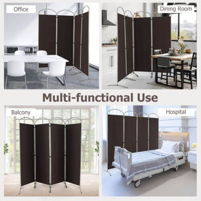 6.2Ft Folding 4-Panel Room Divider for Home Office Living Room -Brown