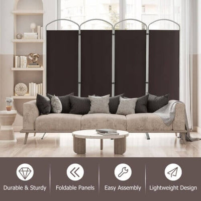 6.2Ft Folding 4-Panel Room Divider for Home Office Living Room -Brown