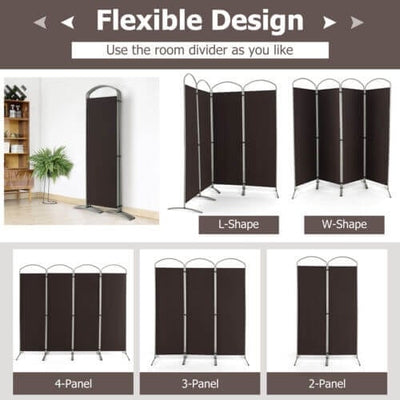 6.2Ft Folding 4-Panel Room Divider for Home Office Living Room -Brown