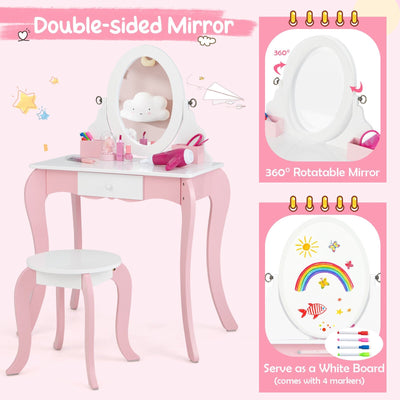 Pretend Kids Vanity Set with 360° Rotatable Mirror and Play Accessories