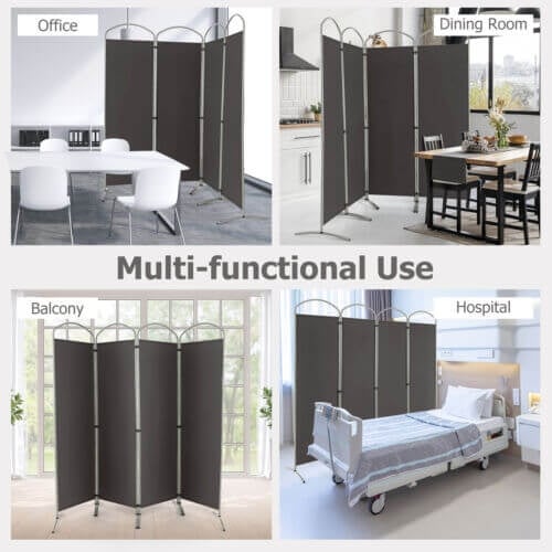 6.2Ft Folding 4-Panel Room Divider for Home Office Living Room -Gray