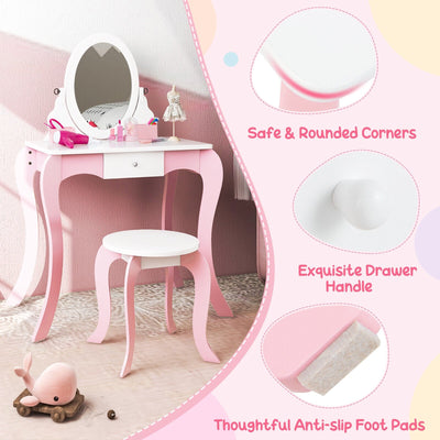 Pretend Kids Vanity Set with 360° Rotatable Mirror and Play Accessories