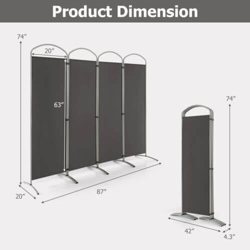 6.2Ft Folding 4-Panel Room Divider for Home Office Living Room -Gray