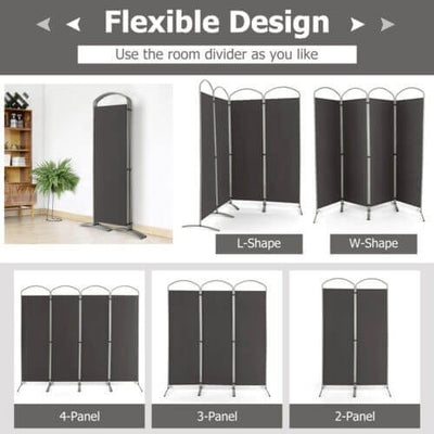 6.2Ft Folding 4-Panel Room Divider for Home Office Living Room -Gray