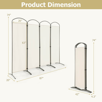 6.2Ft Folding 4-Panel Room Divider for Home Office Living Room -White