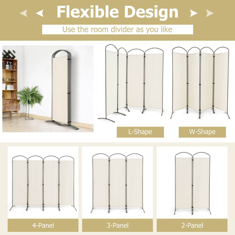 6.2Ft Folding 4-Panel Room Divider for Home Office Living Room -White