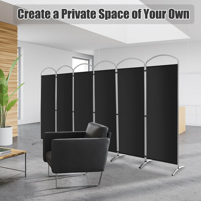 6-Panels Freestanding Folding Privacy Screen-Black