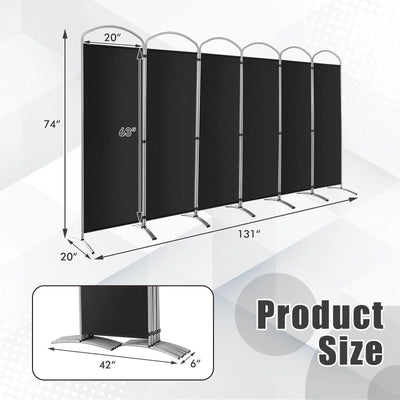 6-Panels Freestanding Folding Privacy Screen-Black