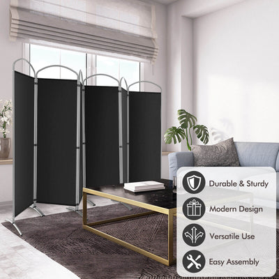 6-Panels Freestanding Folding Privacy Screen-Black