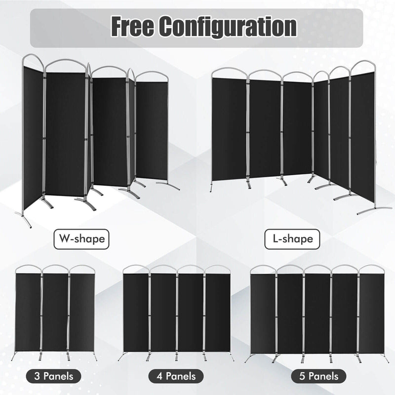 6-Panels Freestanding Folding Privacy Screen-Black