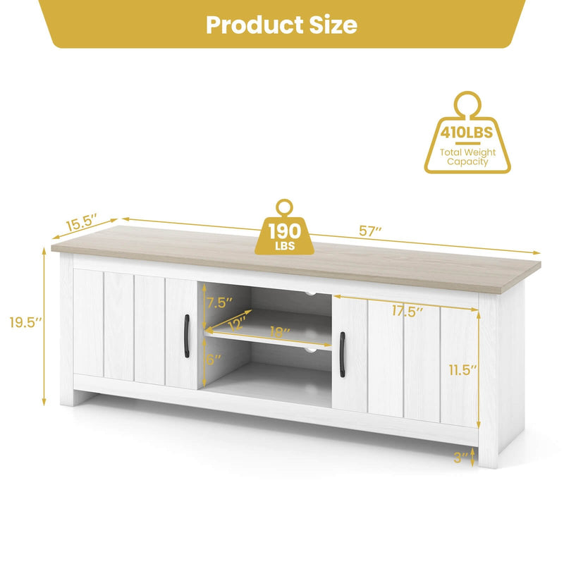 TV Stand with 2 Cabinets and Open Shelves for TVs up to 65 Inch-Natural