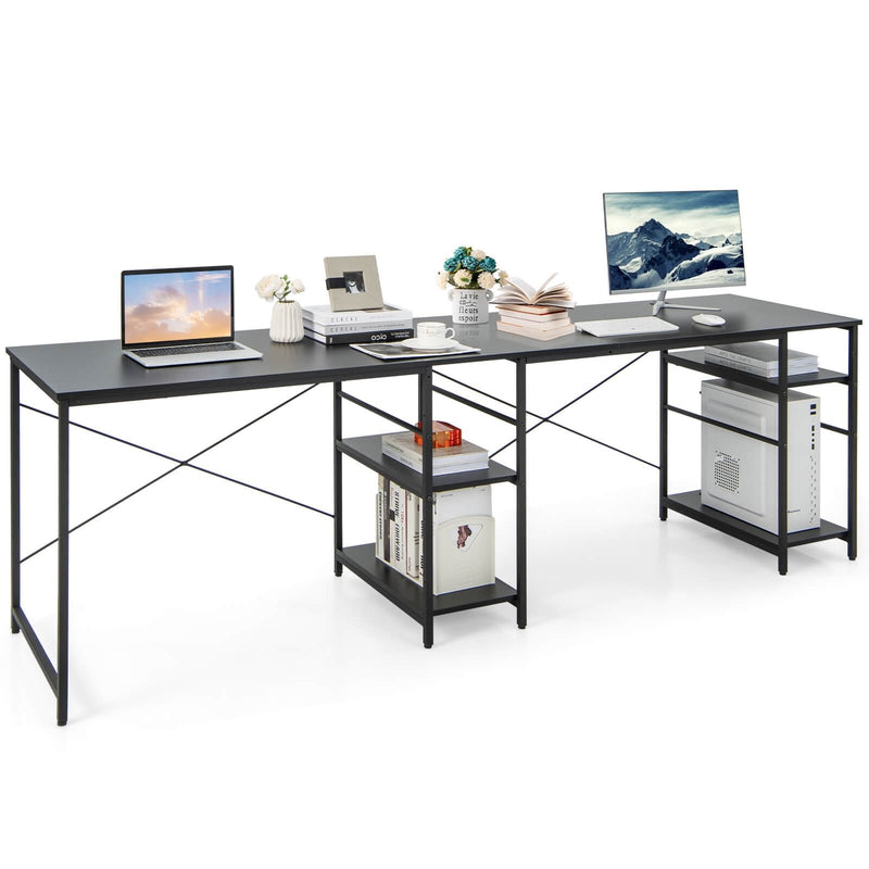 L Shaped Computer Desk with 4 Storage Shelves and Cable Holes-Black