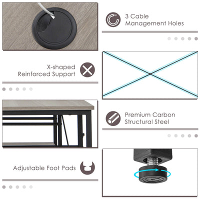 L Shaped Computer Desk with 4 Storage Shelves and Cable Holes-Gray