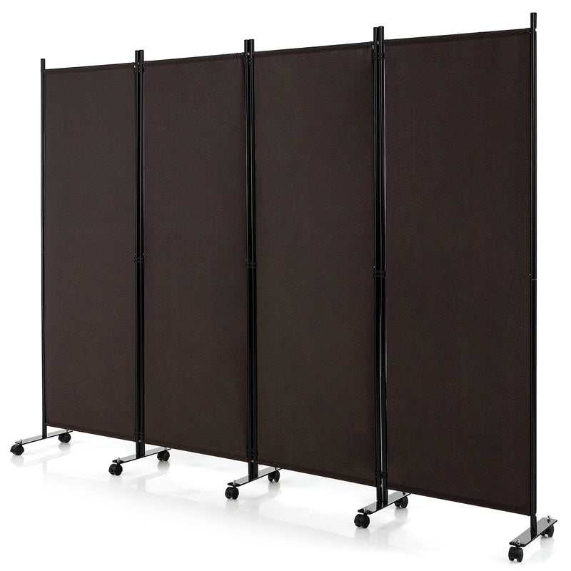 4-Panel Folding Room Divider 6 Feet Rolling Privacy Screen with Lockable Wheels-Brown