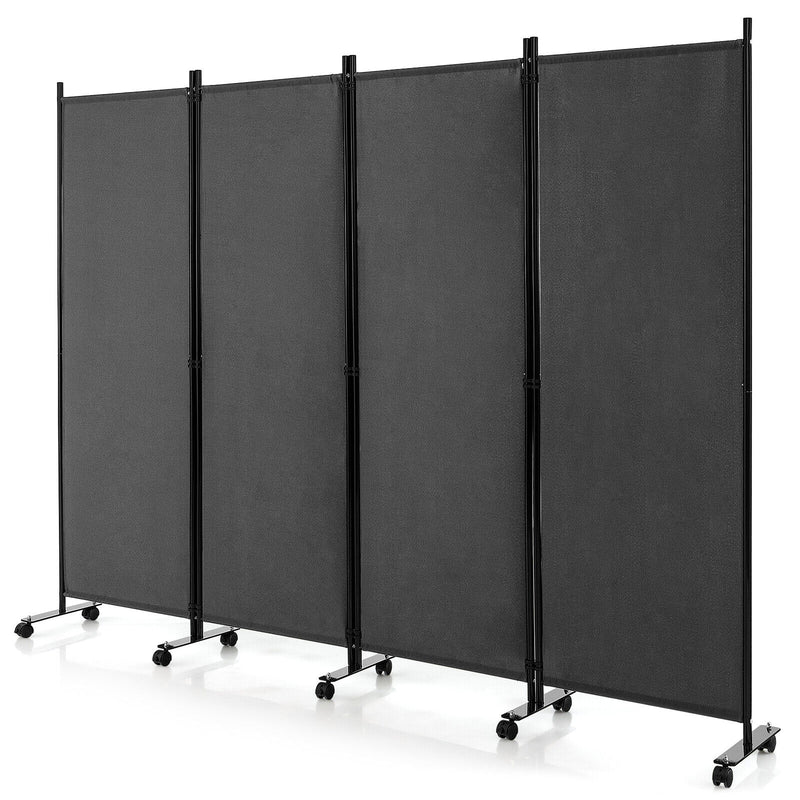 4-Panel Folding Room Divider 6 Feet Rolling Privacy Screen with Lockable Wheels-Gray