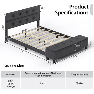 Full/Queen/Twin Upholstered Bed Frame with Ottoman Storage-Queen Size