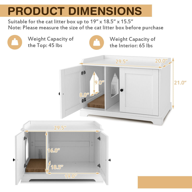 Wooden Cat House with Scratching Pad and Adjustable Divider-White