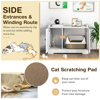 Wooden Cat House with Scratching Pad and Adjustable Divider-White