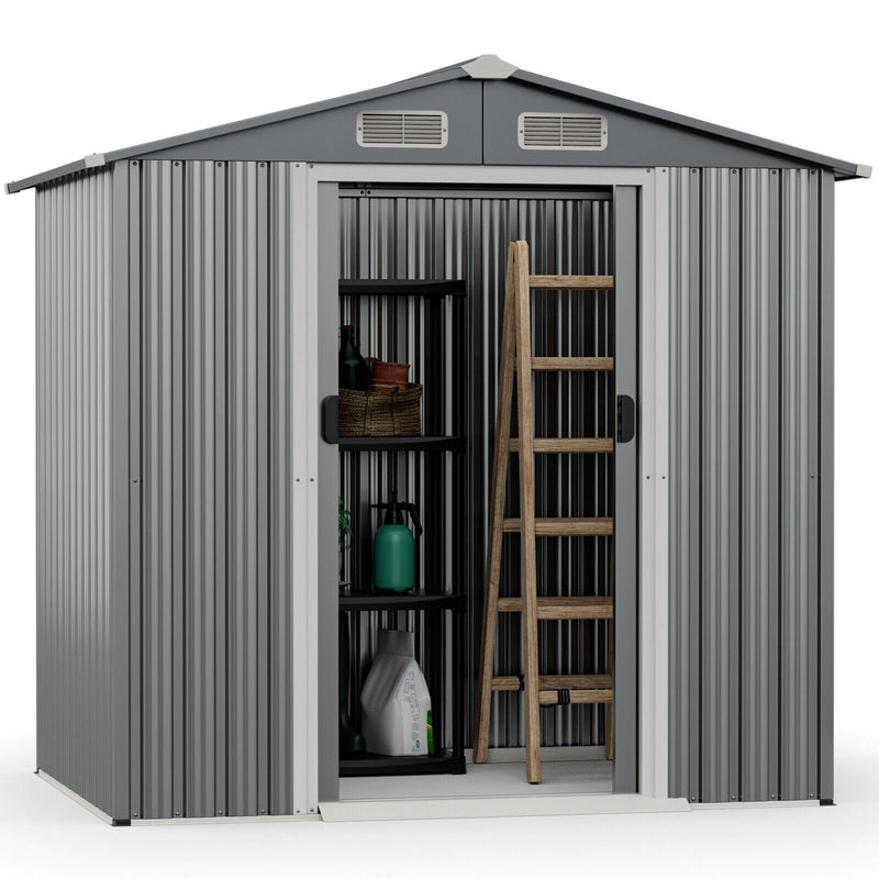 6 x 4 Feet Galvanized Steel Storage Shed with Lockable Sliding Doors-Gray