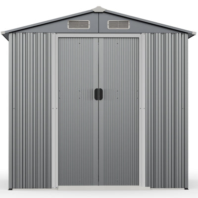 6 x 4 Feet Galvanized Steel Storage Shed with Lockable Sliding Doors-Gray