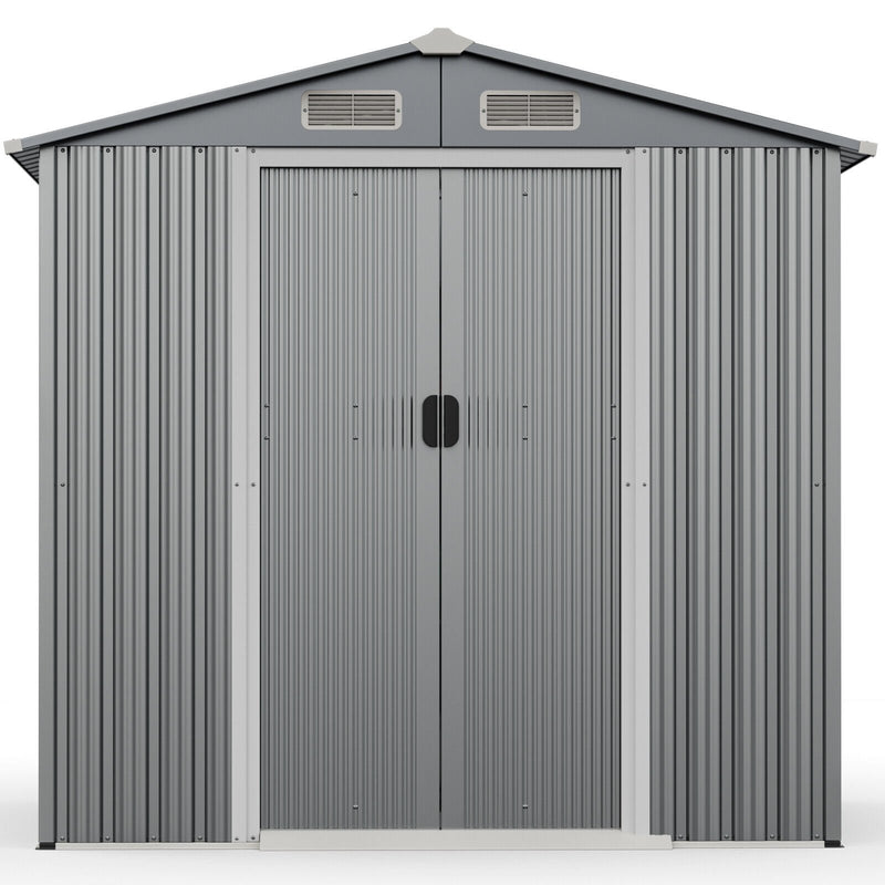 6 x 4 Feet Galvanized Steel Storage Shed with Lockable Sliding Doors-Gray