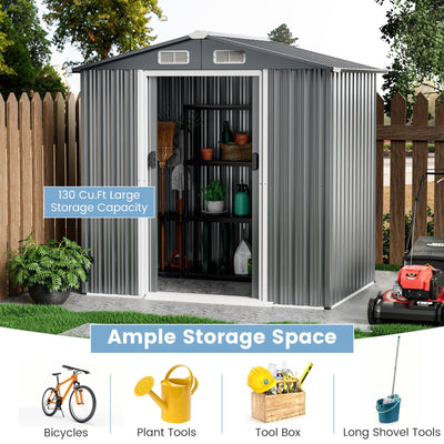 6 x 4 Feet Galvanized Steel Storage Shed with Lockable Sliding Doors-Gray