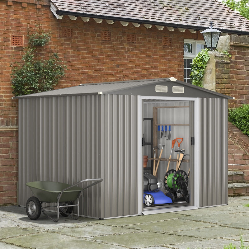 8 x 6 Feet Galvanized Steel Storage Shed for Garden Yard-Gray