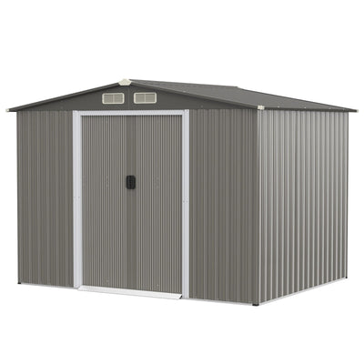 8 x 6 Feet Galvanized Steel Storage Shed for Garden Yard-Gray