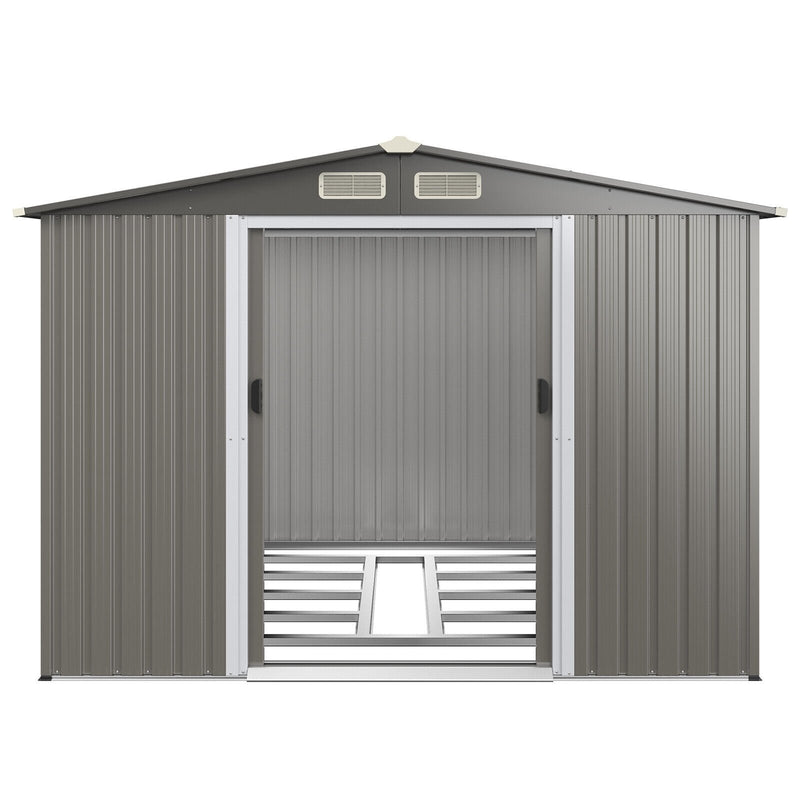 8 x 6 Feet Galvanized Steel Storage Shed for Garden Yard-Gray