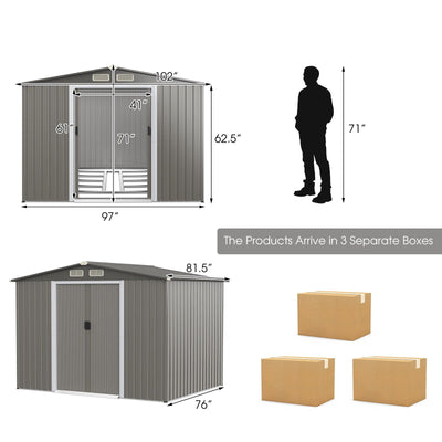 8 x 6 Feet Galvanized Steel Storage Shed for Garden Yard-Gray