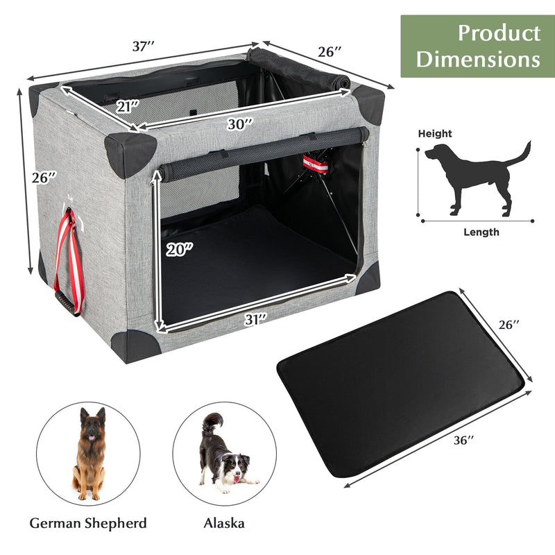 M/L/XL 3-Door Dog Crate with Removable Pad and Metal Frame-XL